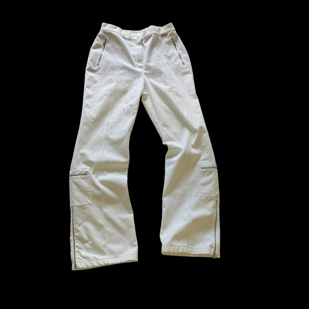 Vintage St. John Sport White Cotton Cargo Pants Zipper Detail Straight Leg Sz 10